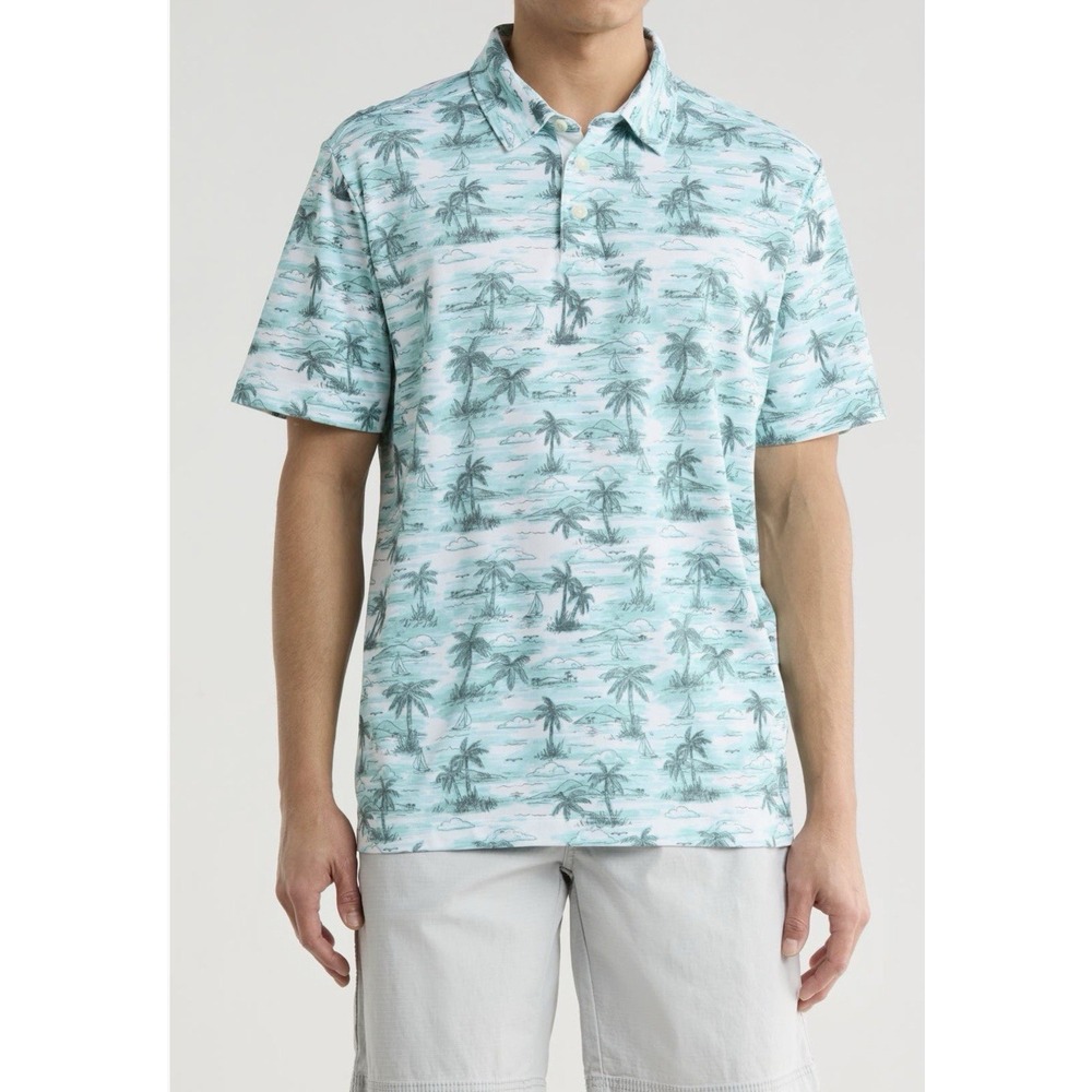 Tommy Bahama Oceanfront Palms Men's Polo  Shirt Island Ice Green Sz M Island NWT